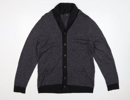 Marks and Spencer Men Grey Lambswool L Regular Fit Button Cardigan Pockets