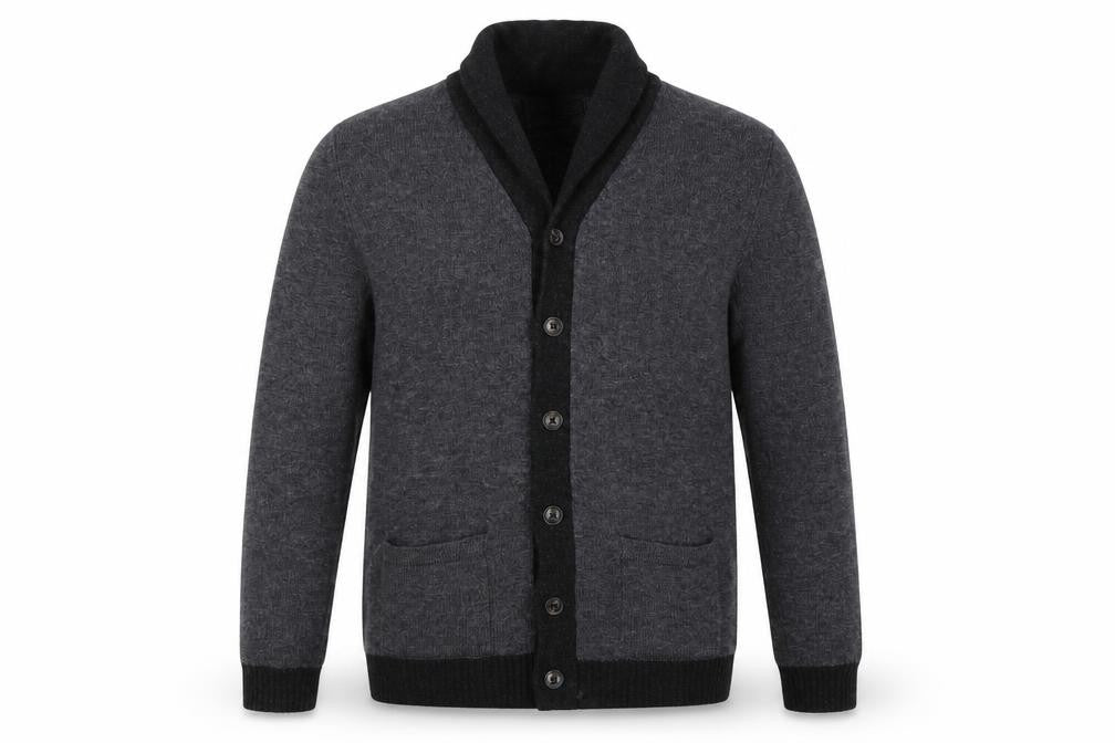 Marks and Spencer Men Grey Lambswool L Regular Fit Button Cardigan Pockets