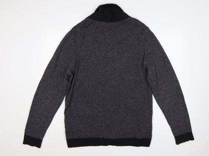 Marks and Spencer Men Grey Lambswool L Regular Fit Button Cardigan Pockets