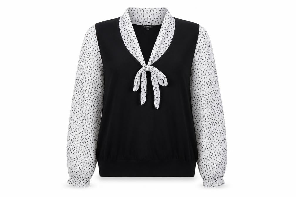 Front view of Papaya Women’s Black, size UK 20, Floral Chiffon Sleeve V-Neck Jumper