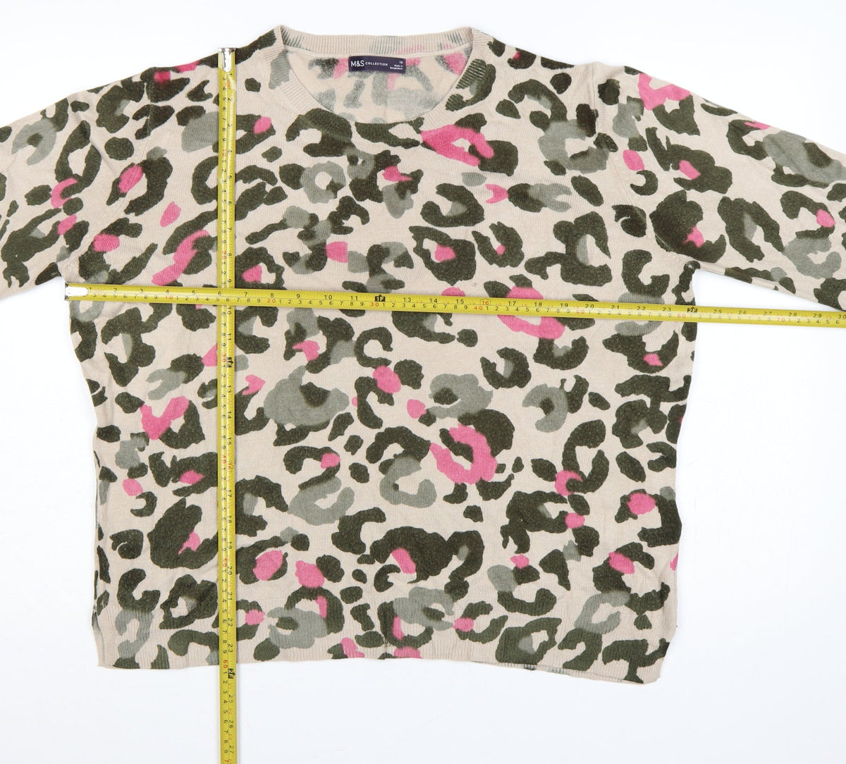 Marks and Spencer Women's Multicoloured Leopard Print Jumper UK 16 Crew Neck