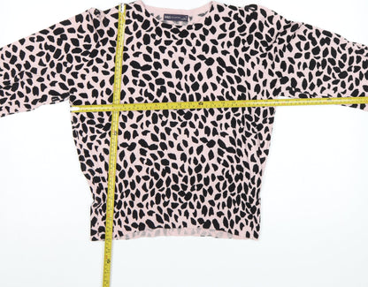 Marks & Spencer Women Pink Leopard Print Knit Jumper UK 16 Crew Neck