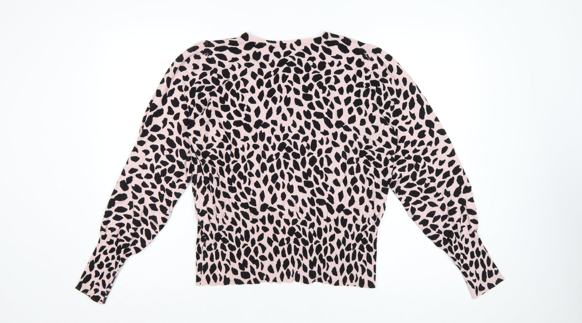 Marks & Spencer Women Pink Leopard Print Knit Jumper UK 16 Crew Neck
