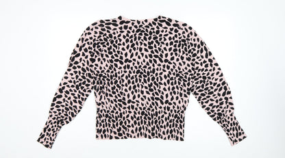 Marks & Spencer Women Pink Leopard Print Knit Jumper UK 16 Crew Neck