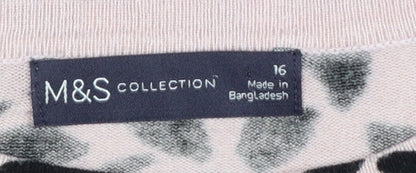Marks & Spencer Women Pink Leopard Print Knit Jumper UK 16 Crew Neck