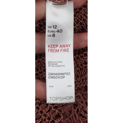 Topshop Women Brown Crochet Fringe Boho T-Shirt UK 12