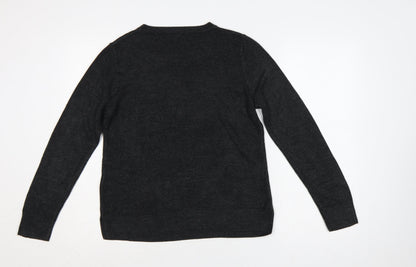 Marks and Spencer Women Grey Size 14 Crew Neck Knit Pullover Jumper