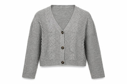 Marks & Spencer Women Grey L Cable Knit V-Neck Button Cardigan