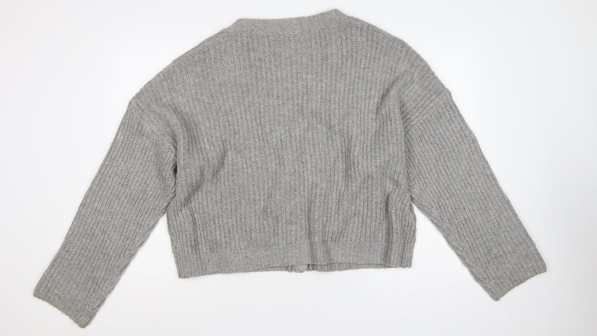 Marks & Spencer Women Grey L Cable Knit V-Neck Button Cardigan