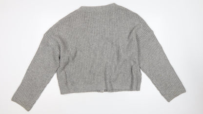 Marks & Spencer Women Grey L Cable Knit V-Neck Button Cardigan