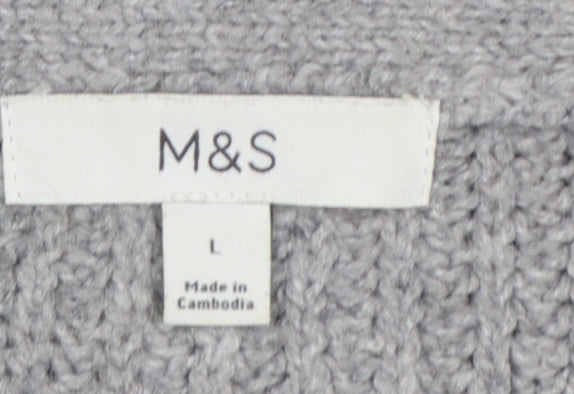 Marks & Spencer Women Grey L Cable Knit V-Neck Button Cardigan