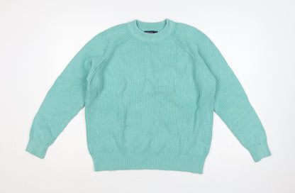 Marks & Spencer Women Green M Cotton Raglan Crew Neck Knit Jumper