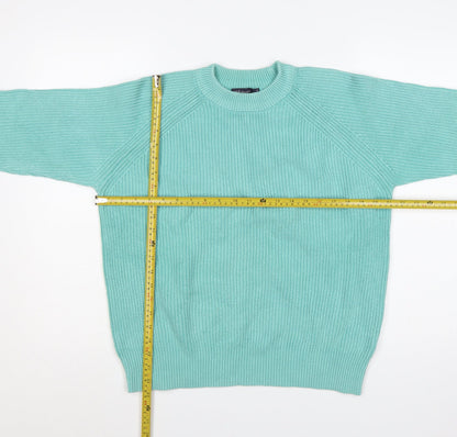 Marks & Spencer Women Green M Cotton Raglan Crew Neck Knit Jumper