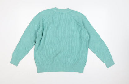 Marks & Spencer Women Green M Cotton Raglan Crew Neck Knit Jumper