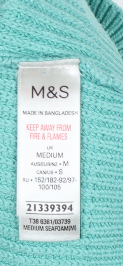 Marks & Spencer Women Green M Cotton Raglan Crew Neck Knit Jumper