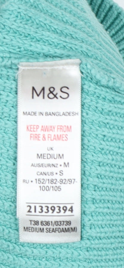 Marks & Spencer Women Green M Cotton Raglan Crew Neck Knit Jumper