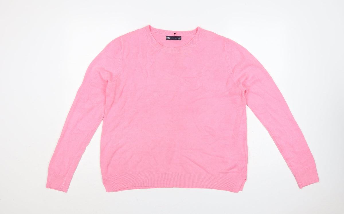 Marks and Spencer Women Pink Size 16 Crew Neck Knit Pullover Jumper