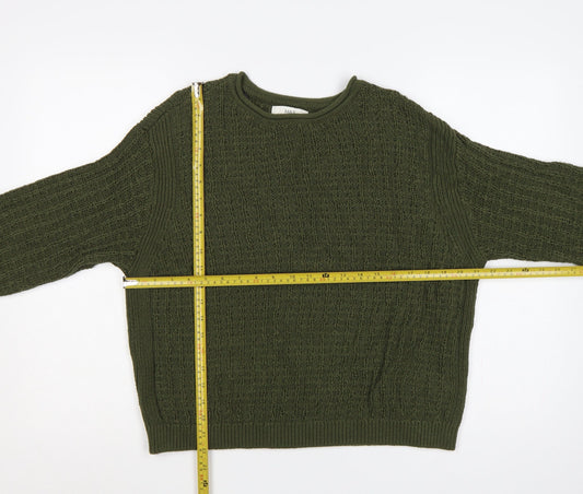 Marks & Spencer Women Green M Cotton Knit Crew Neck Jumper