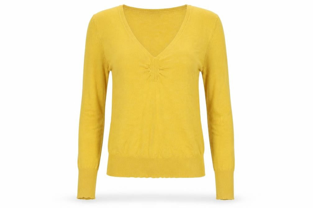 Front view of Dorothy Perkins Women Yellow UK 8 V-Neck Long Sleeve Knit Jumper
