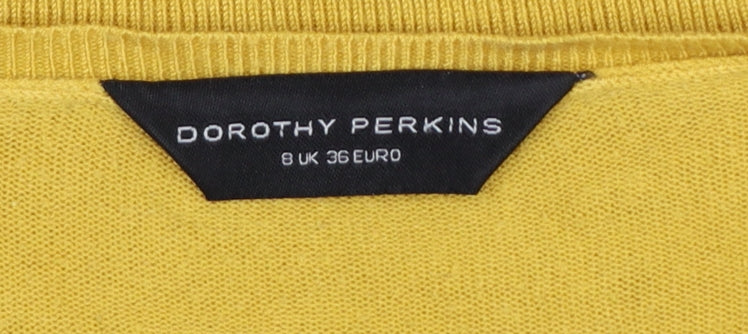 Brand and care label for Dorothy Perkins Women Yellow UK 8 V-Neck Long Sleeve Knit Jumper