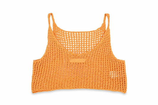 ietsfrans... Women Orange S Crochet Sheer Camisole Tank Top