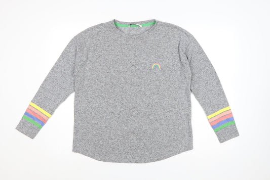 Tu Womens Woman Grey Rainbow Stripe Cuff Knit Jumper UK 12