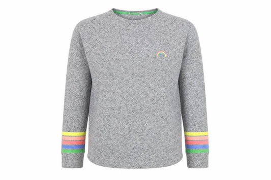 Tu Womens Woman Grey Rainbow Stripe Cuff Knit Jumper UK 12