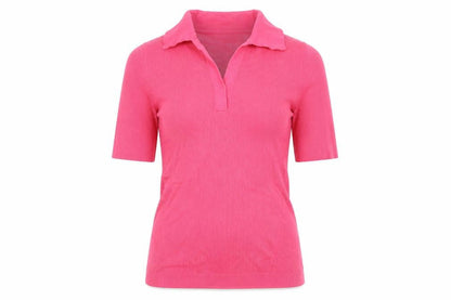 Marks and Spencer Women Pink M Ribbed Knit Short Sleeve Polo Top