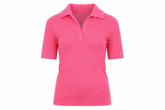 Marks and Spencer Women Pink M Ribbed Knit Short Sleeve Polo Top