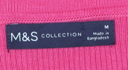 Marks and Spencer Women Pink M Ribbed Knit Short Sleeve Polo Top