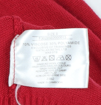 Papaya Women Red Size 8 Roll Neck Fine Knit Pullover Jumper