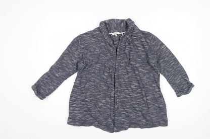 FatFace Women Blue Marled Open Cardigan UK 8 Cowl Neck Knit Pockets
