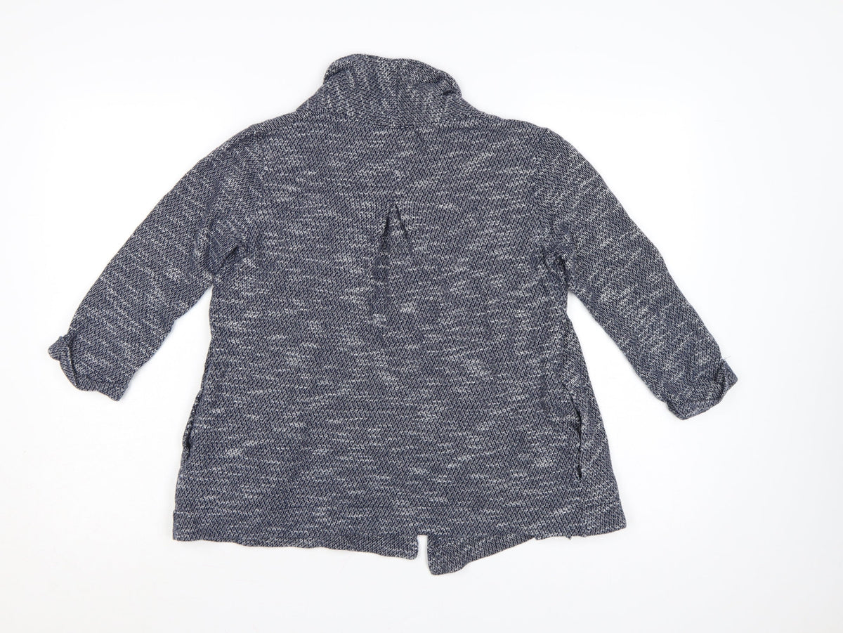 FatFace Women Blue Marled Open Cardigan UK 8 Cowl Neck Knit Pockets