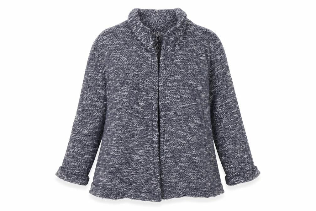 FatFace Women Blue Marled Open Cardigan UK 8 Cowl Neck Knit Pockets