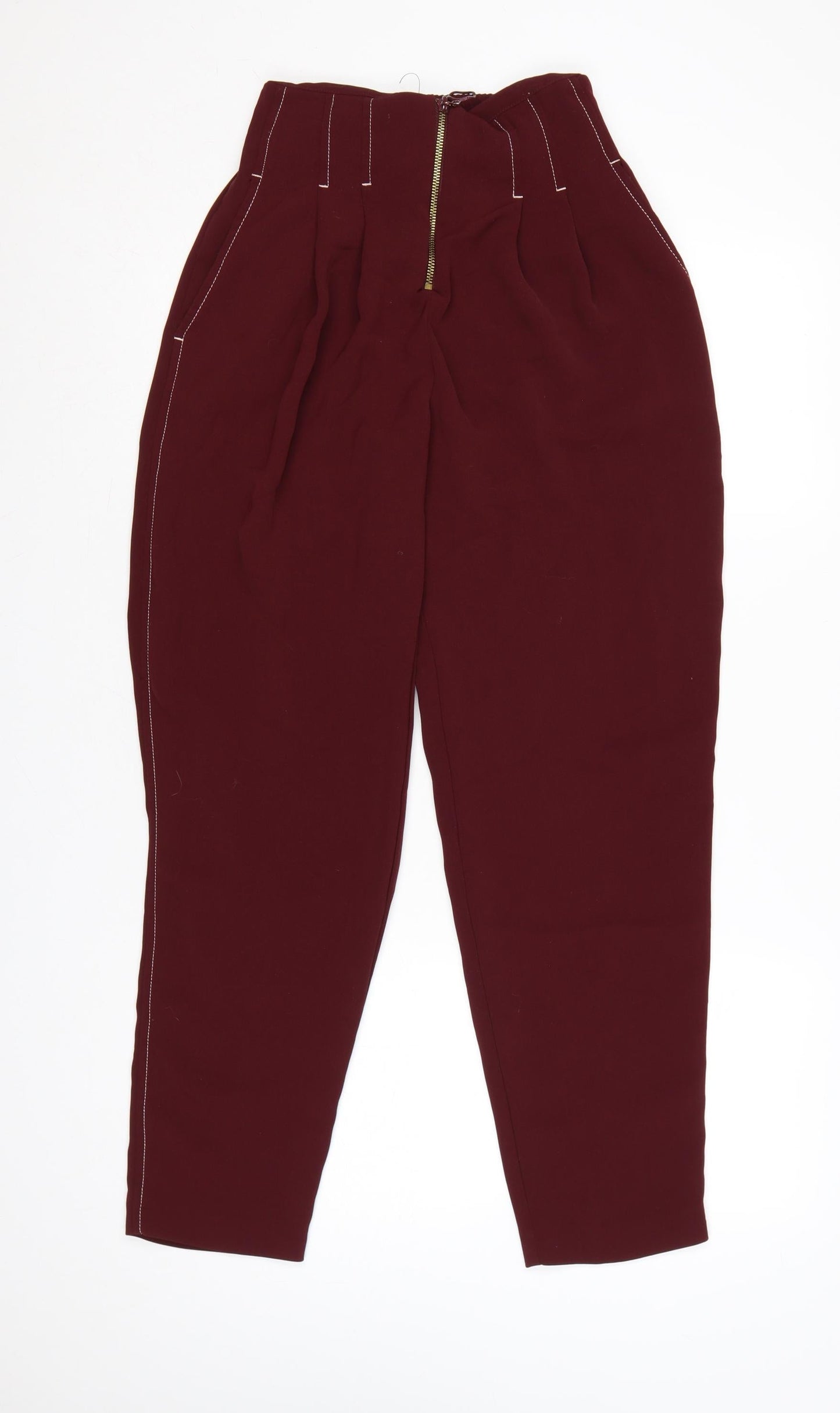 Topshop Women’s Red UK 8 High Rise Tapered Pleated Trousers