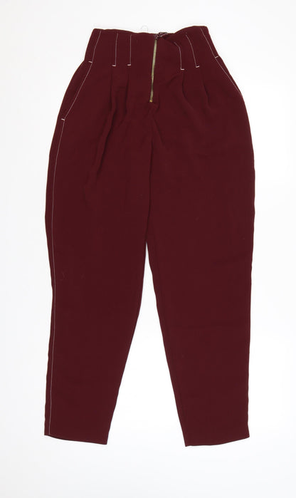 Topshop Women’s Red UK 8 High Rise Tapered Pleated Trousers