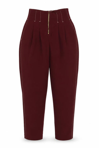 Topshop Women’s Red UK 8 High Rise Tapered Pleated Trousers