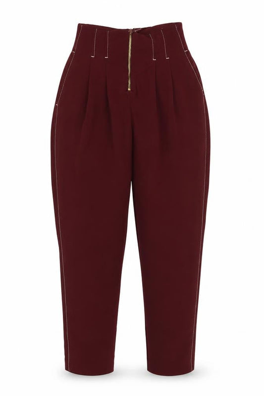 Topshop Women’s Red UK 8 High Rise Tapered Pleated Trousers