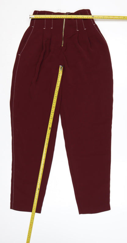 Topshop Women’s Red UK 8 High Rise Tapered Pleated Trousers