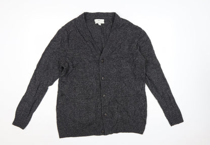 Marks and Spencer Men Grey Large Lambswool Rich Button Cardigan