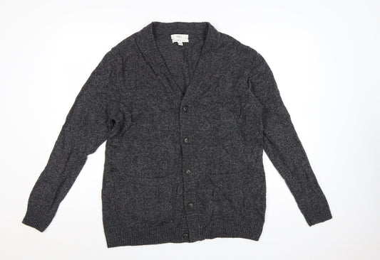 Marks and Spencer Men Grey Large Lambswool Rich Button Cardigan