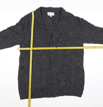 Marks and Spencer Men Grey Large Lambswool Rich Button Cardigan
