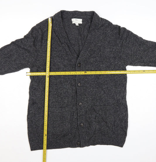 Marks and Spencer Men Grey Large Lambswool Rich Button Cardigan