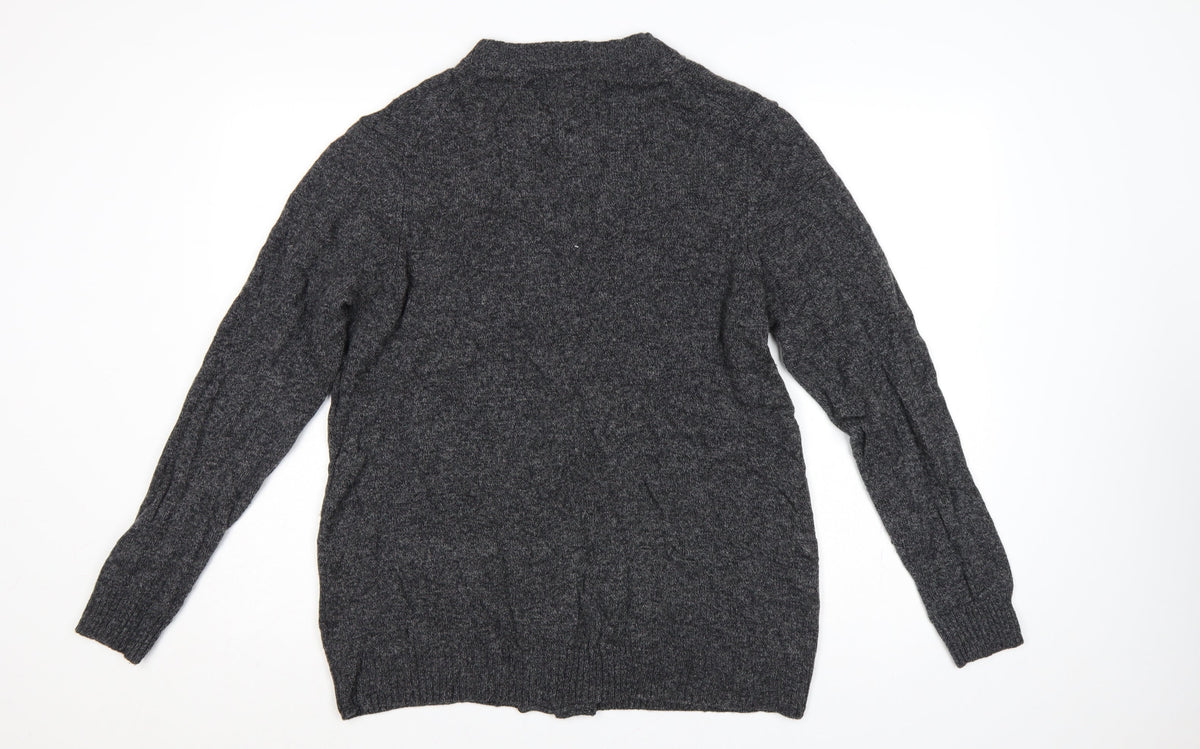 Marks and Spencer Men Grey Large Lambswool Rich Button Cardigan
