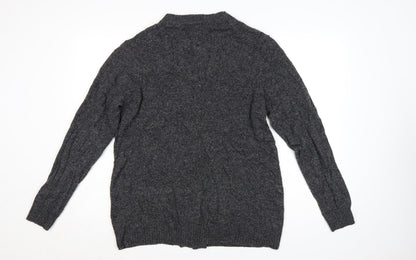 Marks and Spencer Men Grey Large Lambswool Rich Button Cardigan