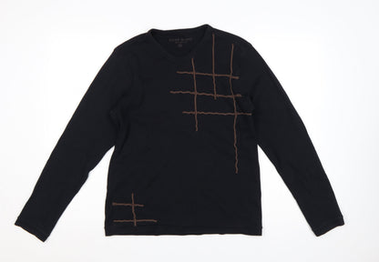 River Island Men’s Black M Long Sleeve Embroidered V-Neck T-Shirt
