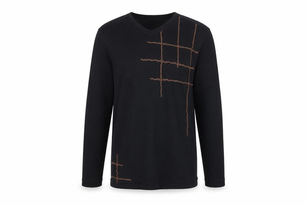River Island Men’s Black M Long Sleeve Embroidered V-Neck T-Shirt