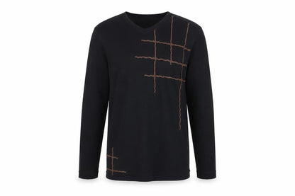 River Island Men’s Black M Long Sleeve Embroidered V-Neck T-Shirt