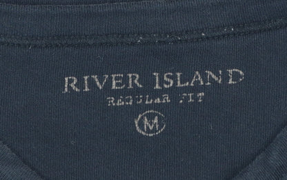 River Island Men’s Black M Long Sleeve Embroidered V-Neck T-Shirt