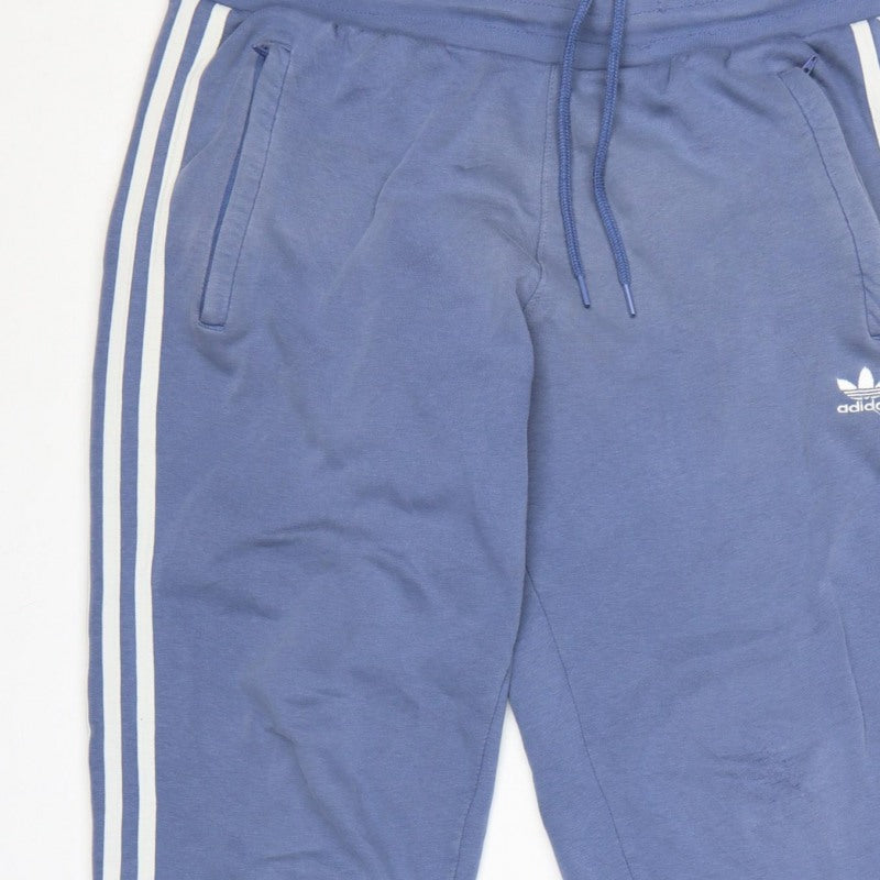 adidas Men’s Blue L Jogger Sweatpants 3 Stripe Logo Drawstring